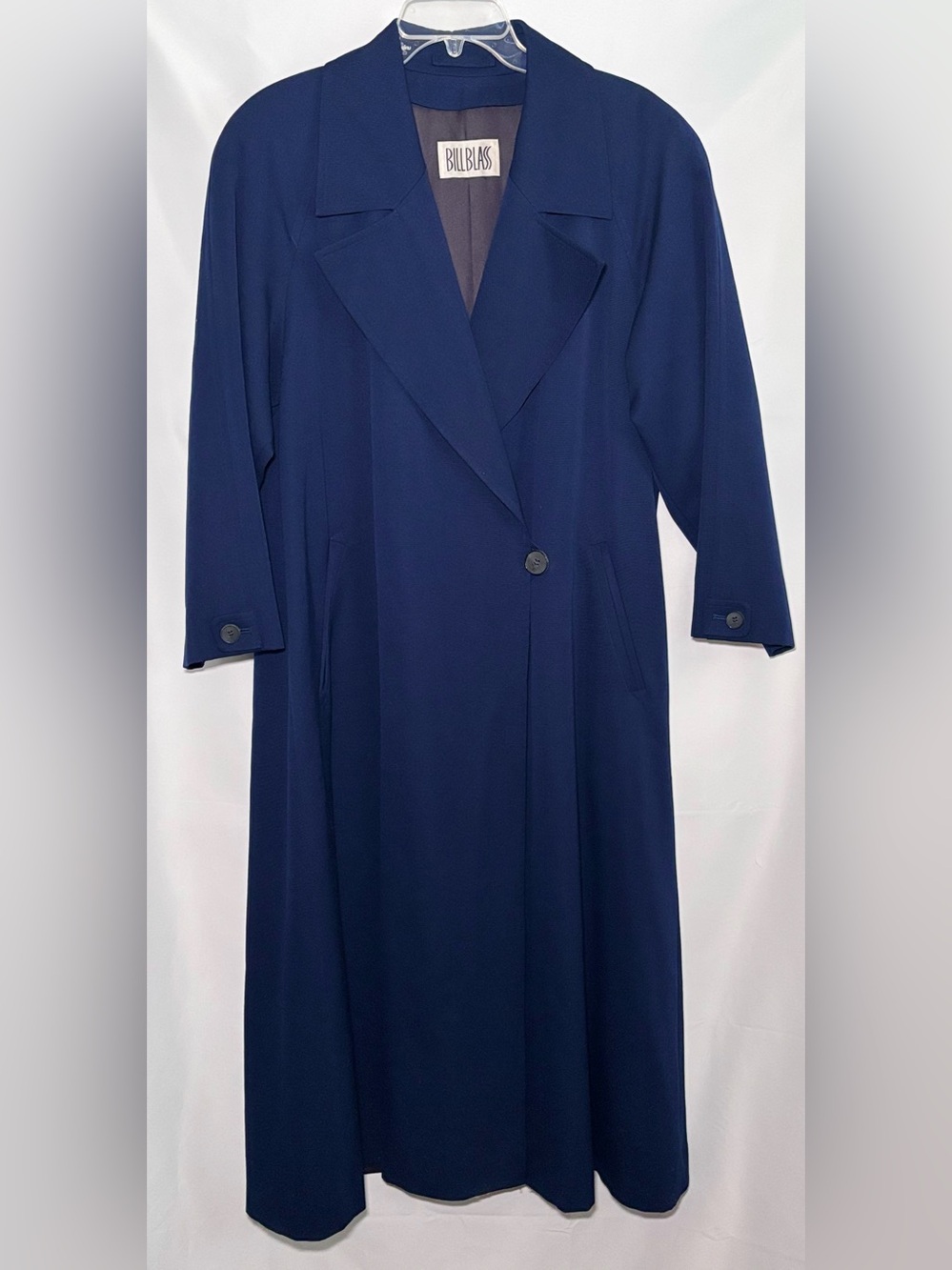 Vintage Bill Blass Double Breasted Wool Trench Coat Navy